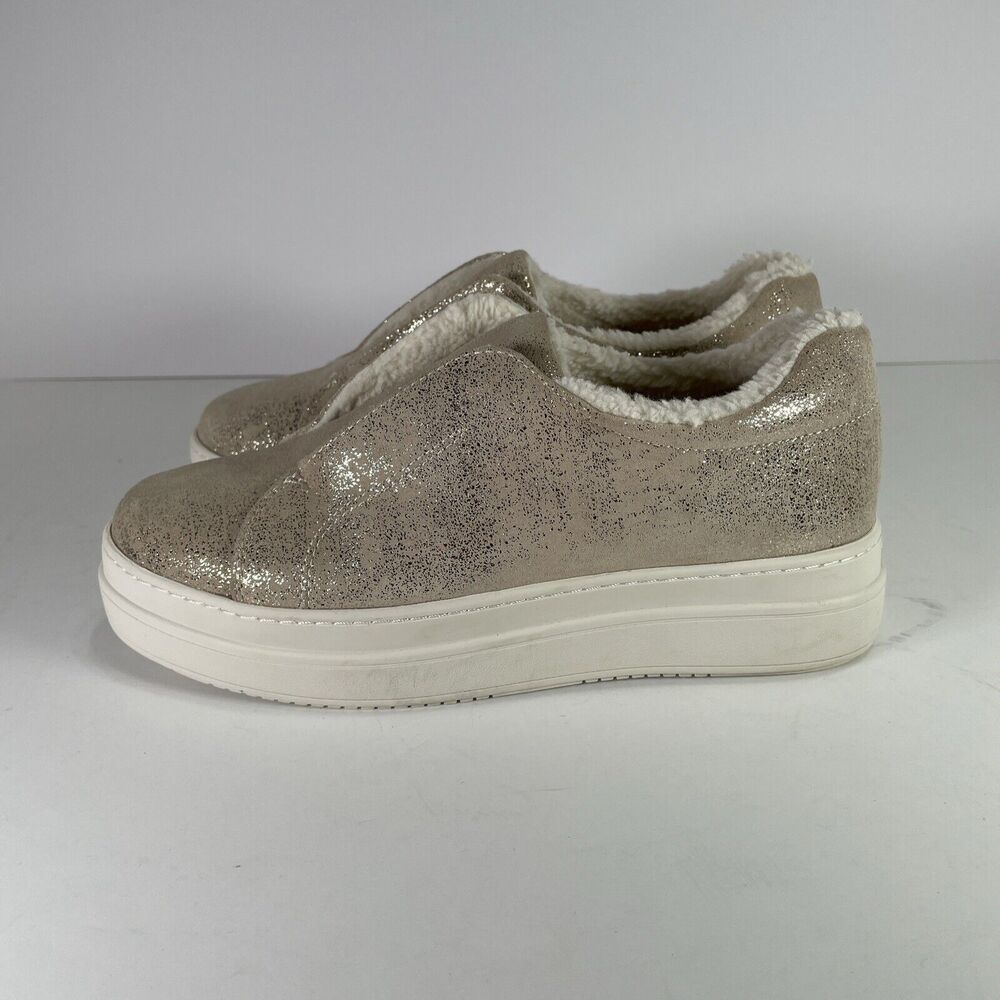 J/Slides Sneaker US 6.5 Gold Metallic Suede NADA Platform Slip On NEW - jslides